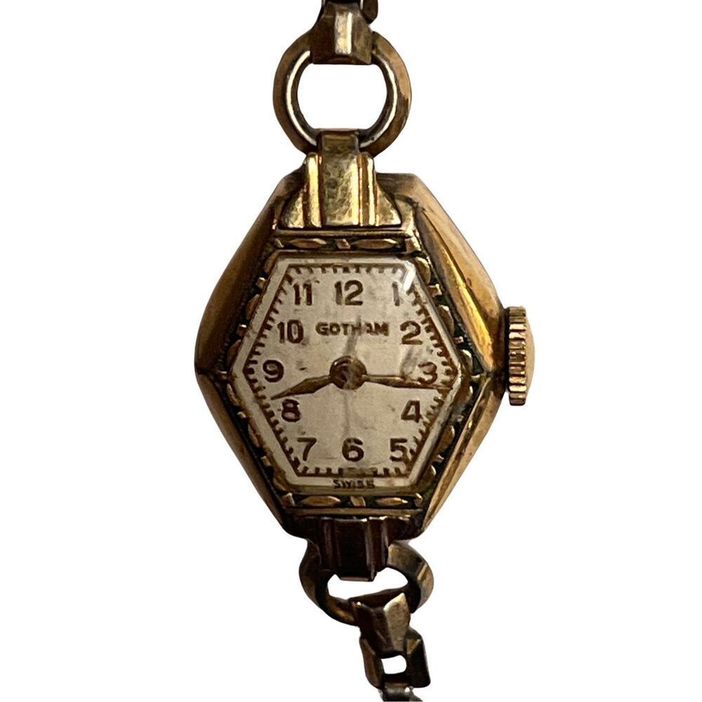 Vintage 10k Gotham Petite Ladies Art Deco Wind Up Watch Time Piece